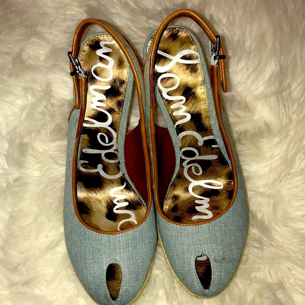 ❤️Sam Edelman Peep Toe Denim Heels/Shoes